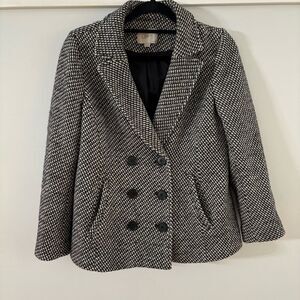 Ann Taylor LOFT herringbone double breasted short wool blend peacoat Sz MP